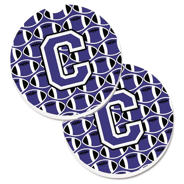 Carolines Treasures Letter C Football Purple and White Cup Holder Car Coaster, PK2 CJ1068-CCARC - main
